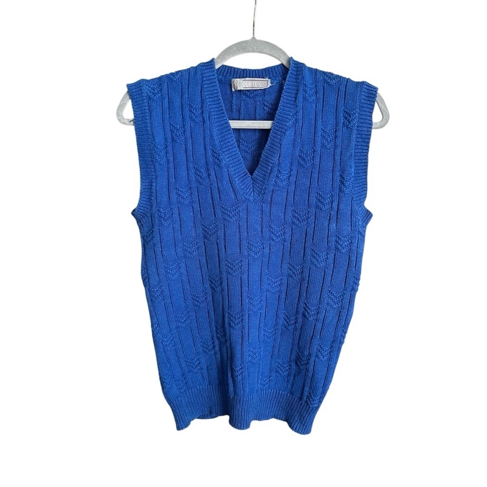 CC COURTENAY Vintage 70s Royal Blue Knit Sweater Vest Sleeveless V-Neck Preppy M